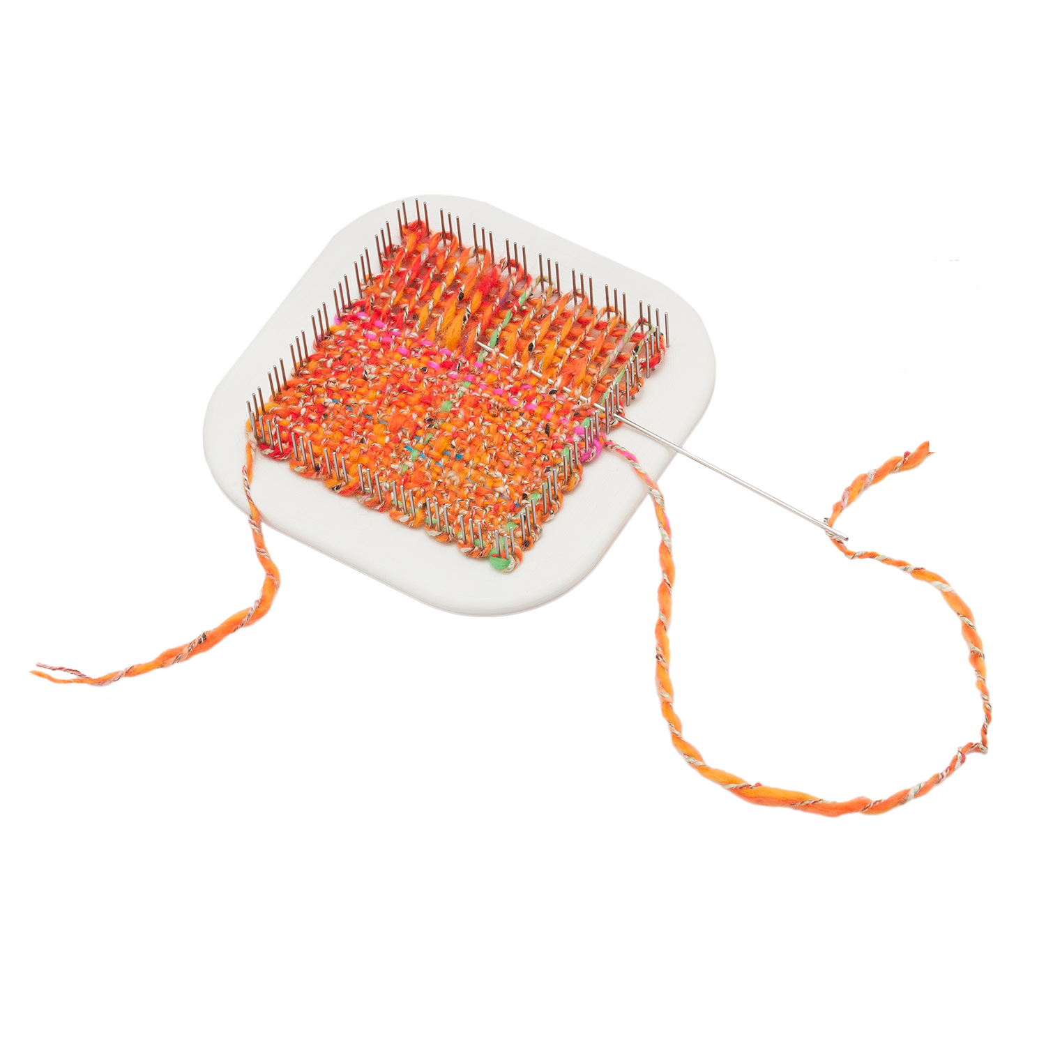 Zoom Loom, warped and partially woven