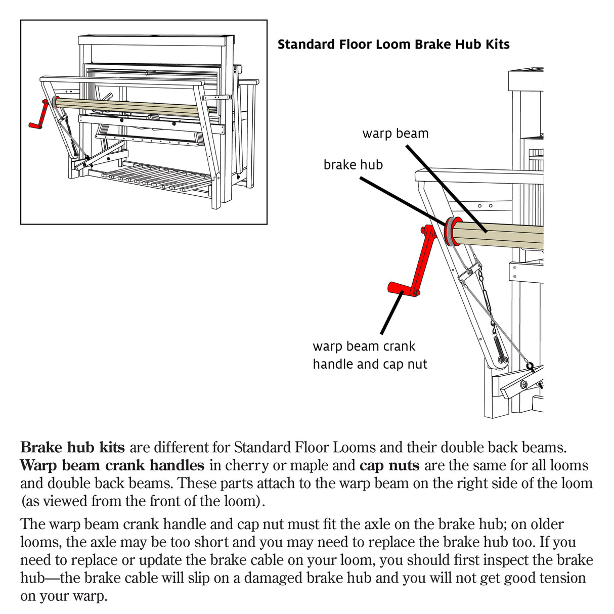Warp Beam and Brake Hub Kits for Standard Floor Loom