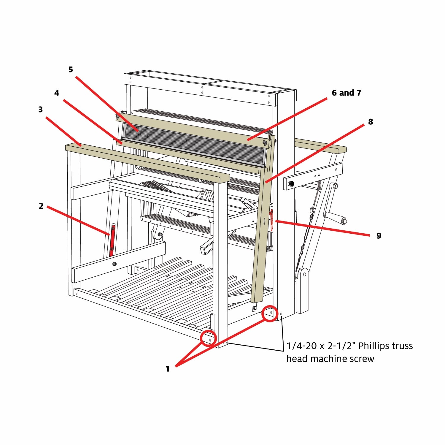 Standard Floor Loom Frame and Beater Parts