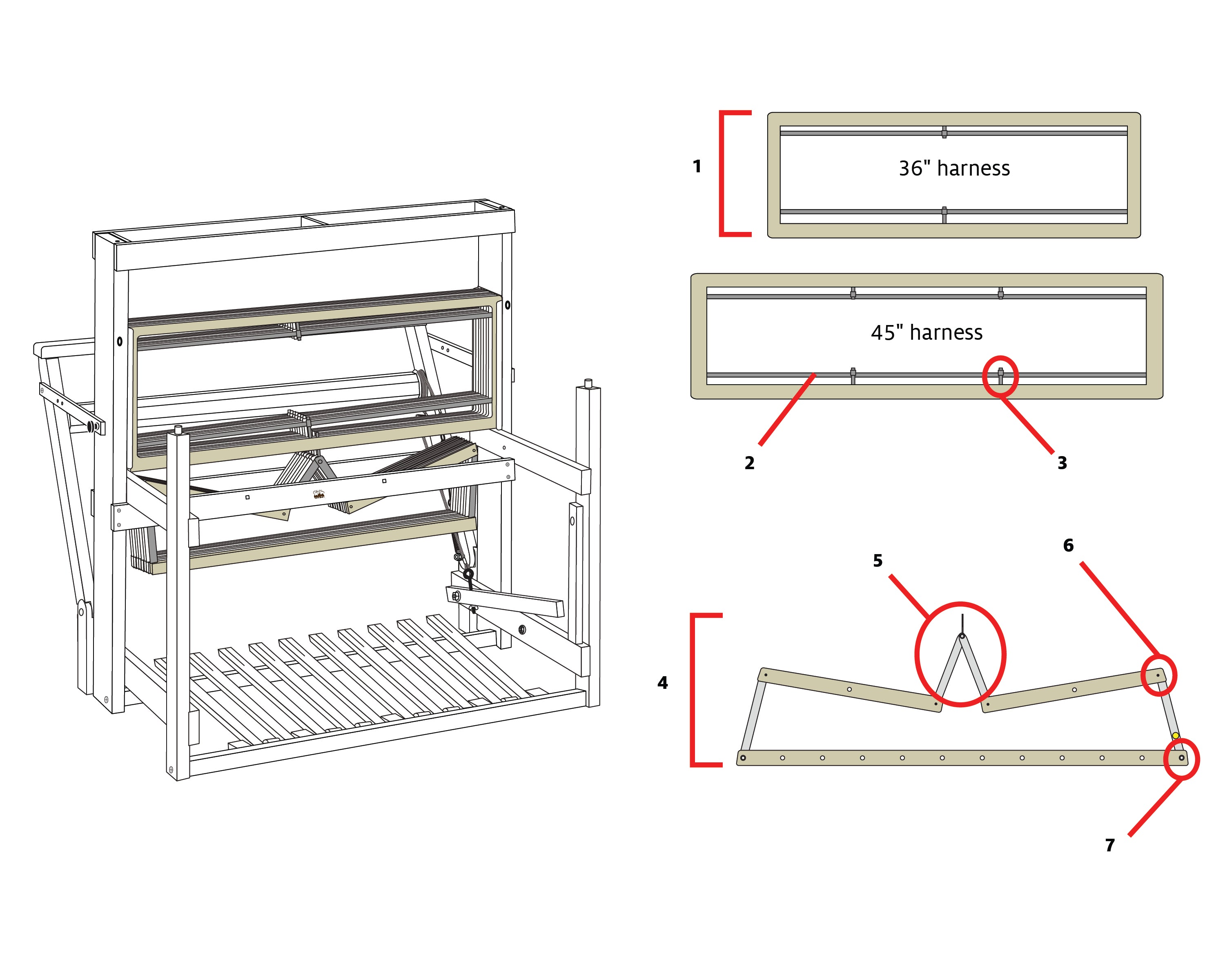 Standard Floor Loom Shaft (Harness) Parts