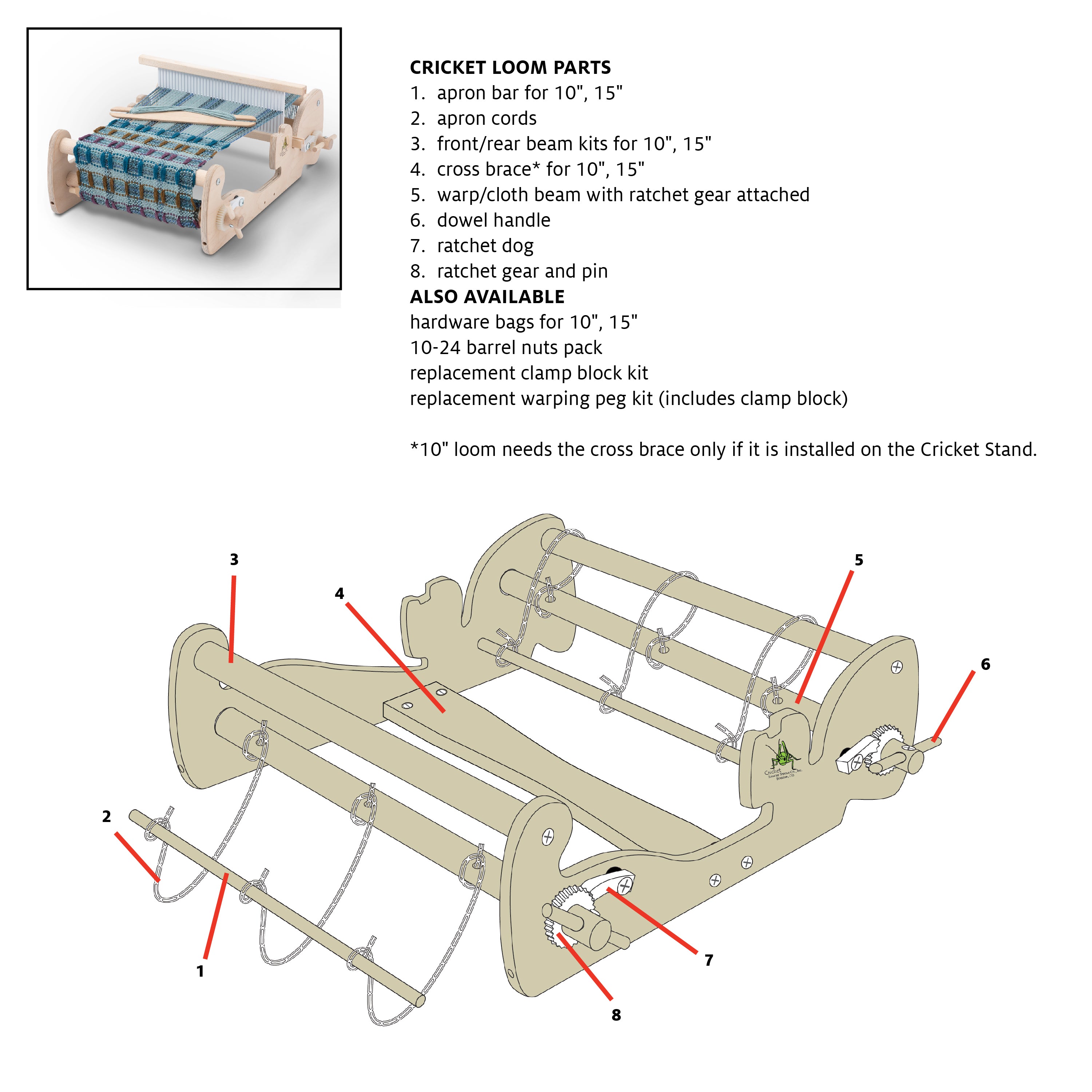 Front/Rear Beam for 10&quot; Cricket Looms