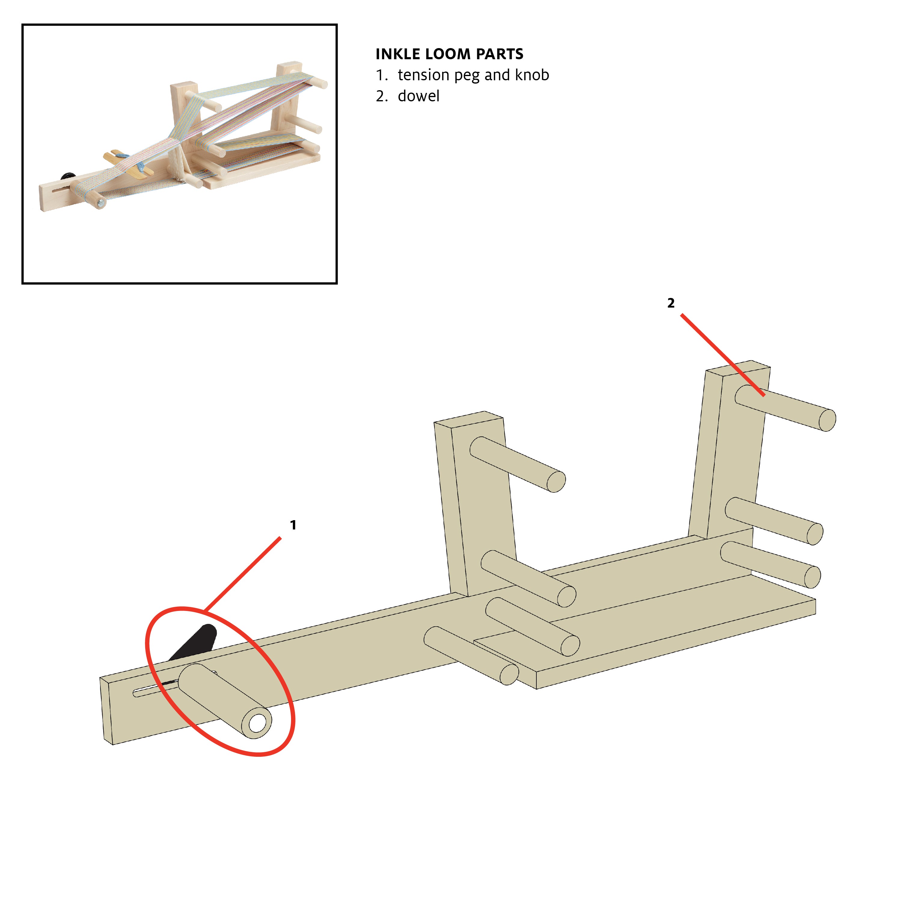 Tension Peg &amp; Knob Kit for Inkle Loom