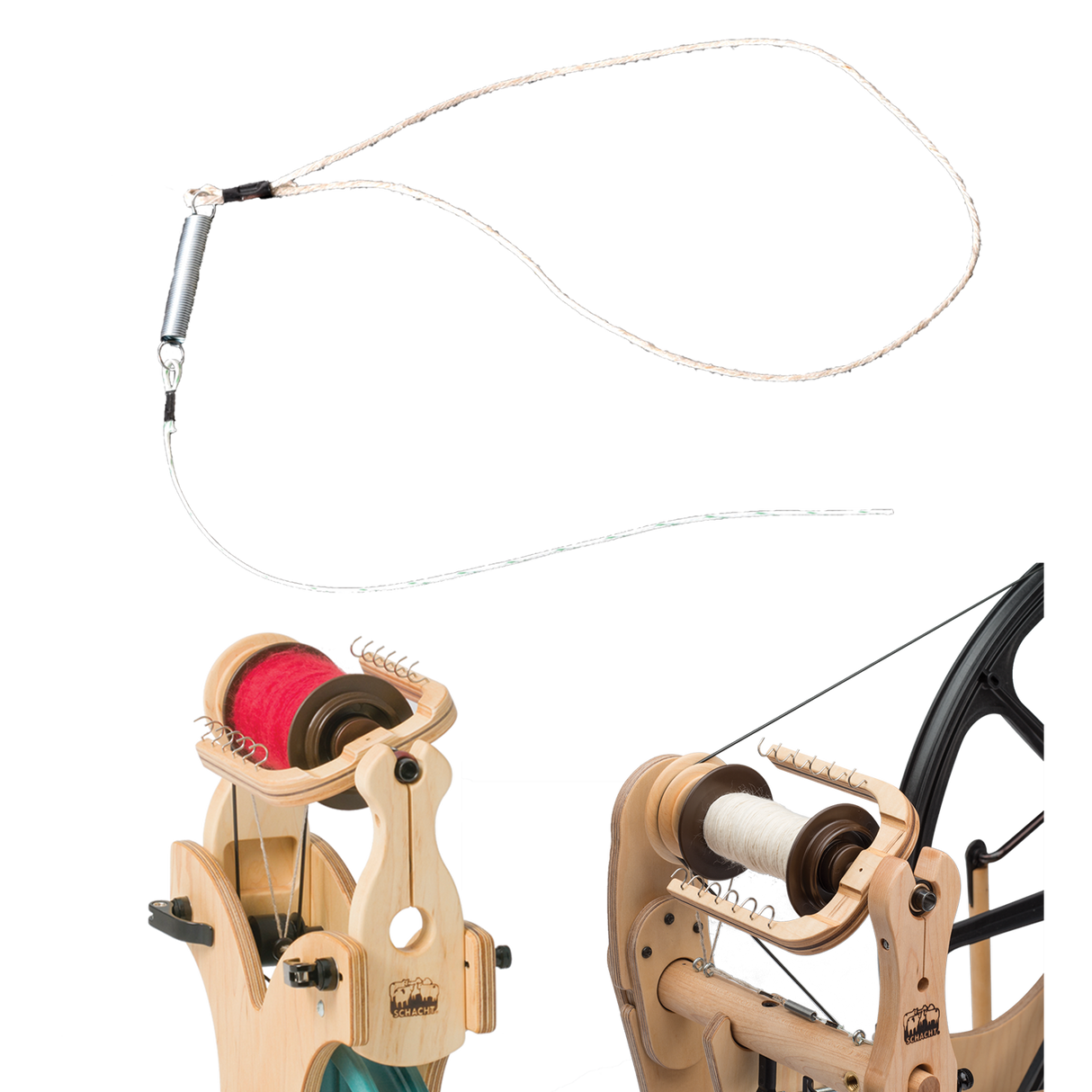 Scotch Tension Spring-and-String for Spinning Wheels
