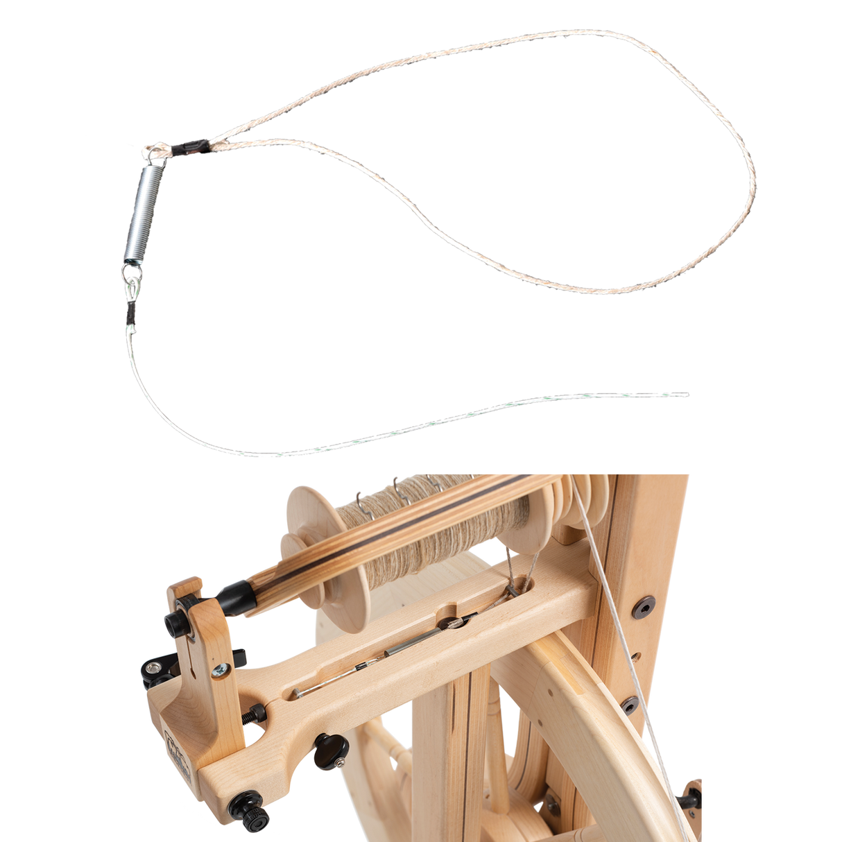 Scotch Tension Spring-and-String for Spinning Wheels