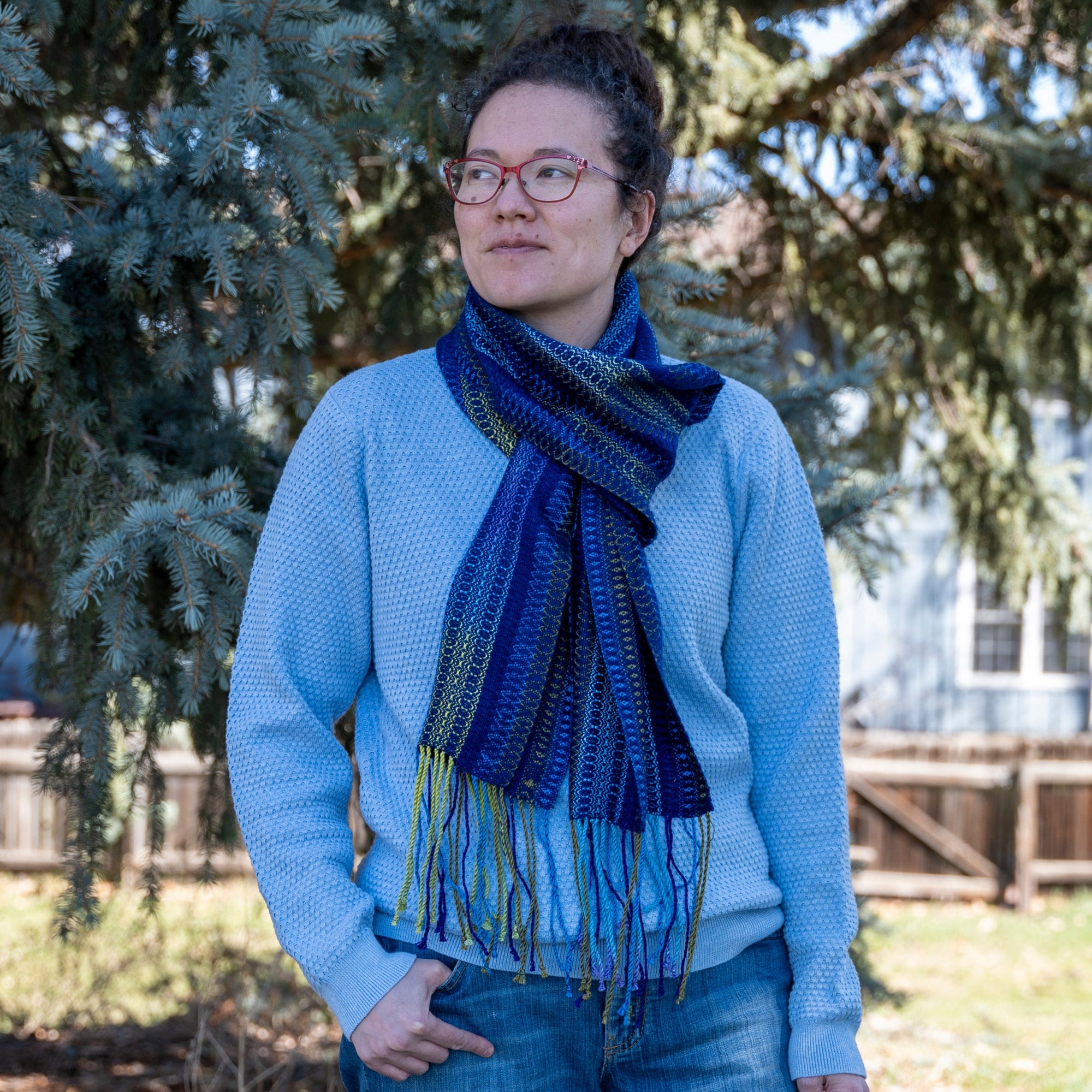 twisted fringe on Painted Warp Eyes scarf
