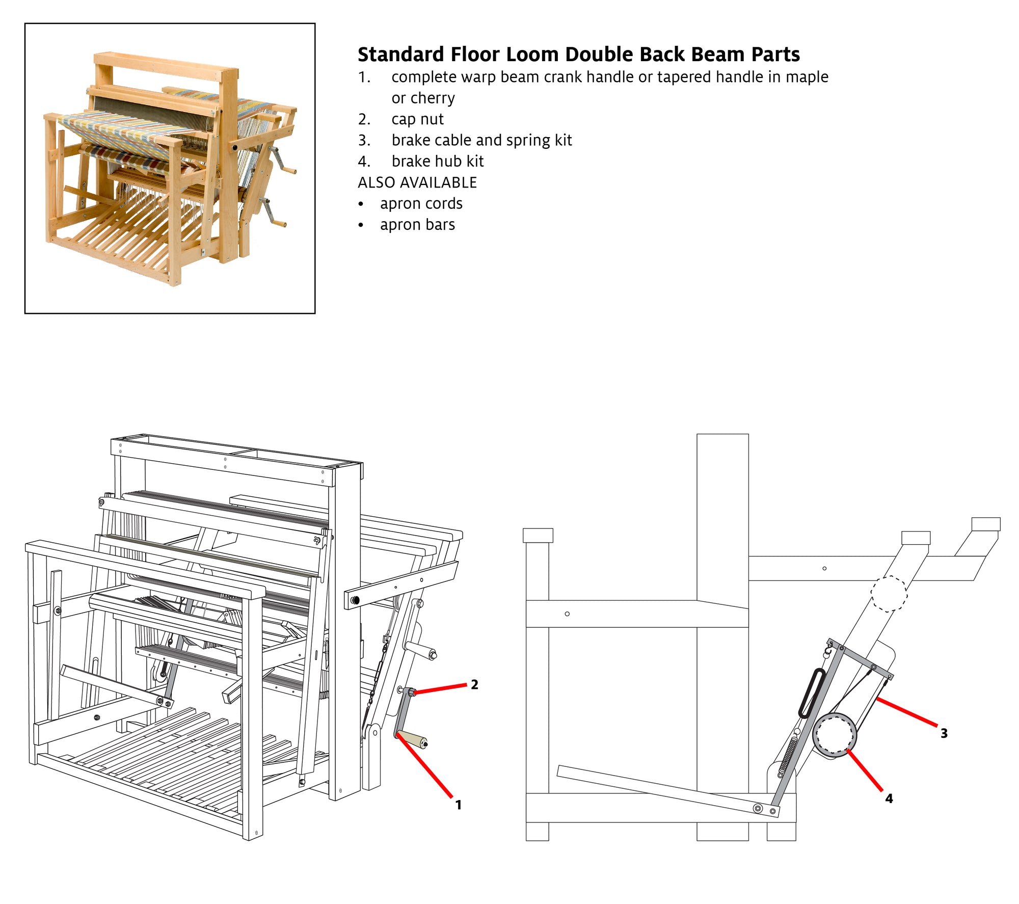 Brake Cable & Spring Kit for Standard Floor Loom Double Back Beam ...