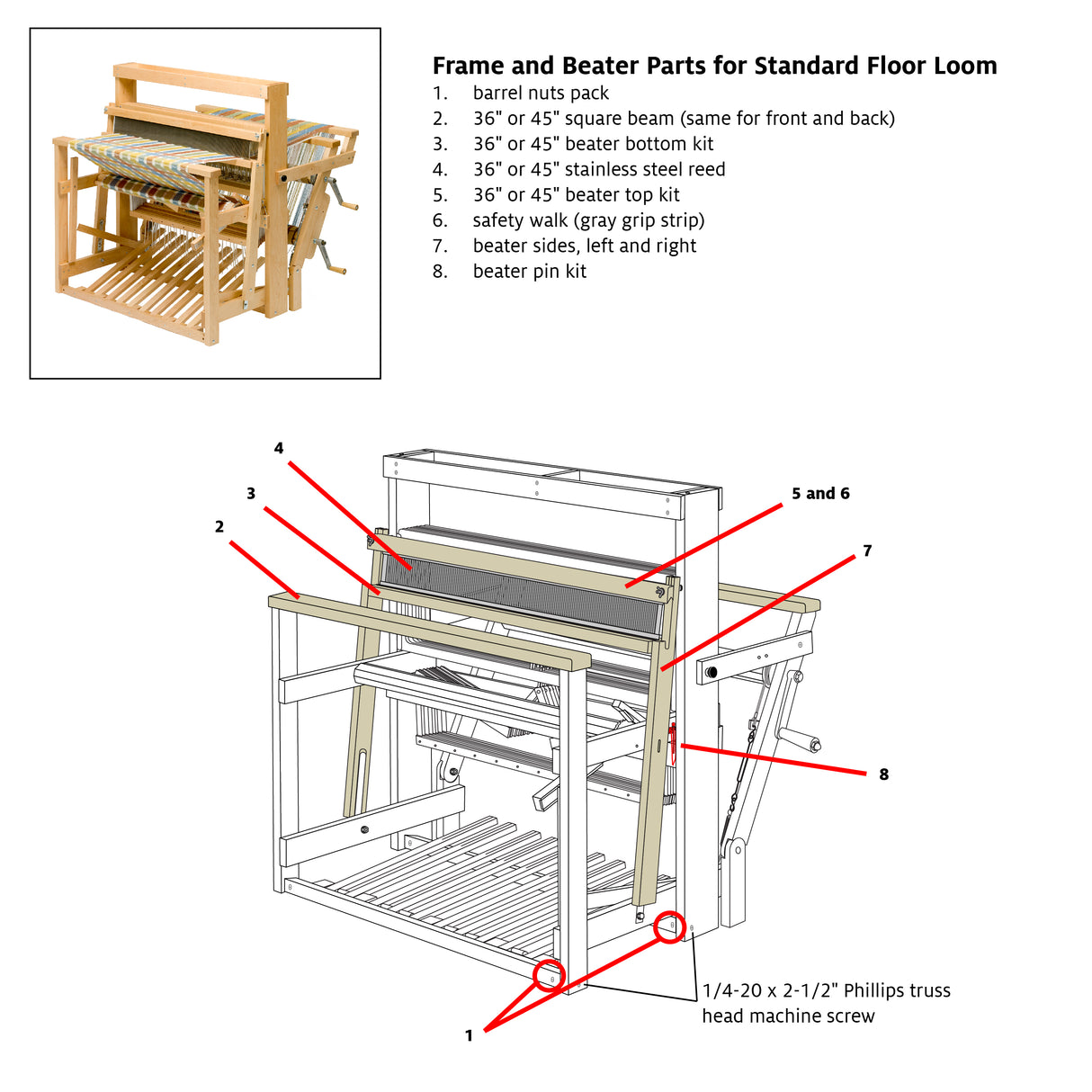 Beater Top and Bottom Kits for Standard Floor Loom