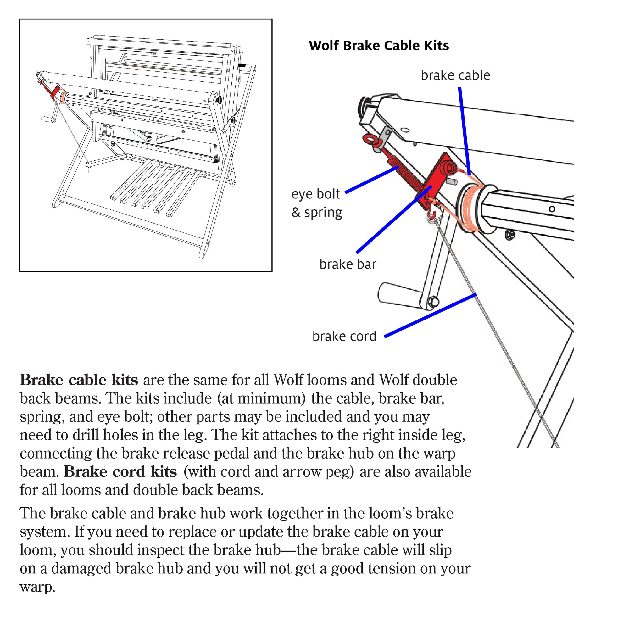 Brake Cable Kits for Wolf Looms and Wolf Double Back Beams